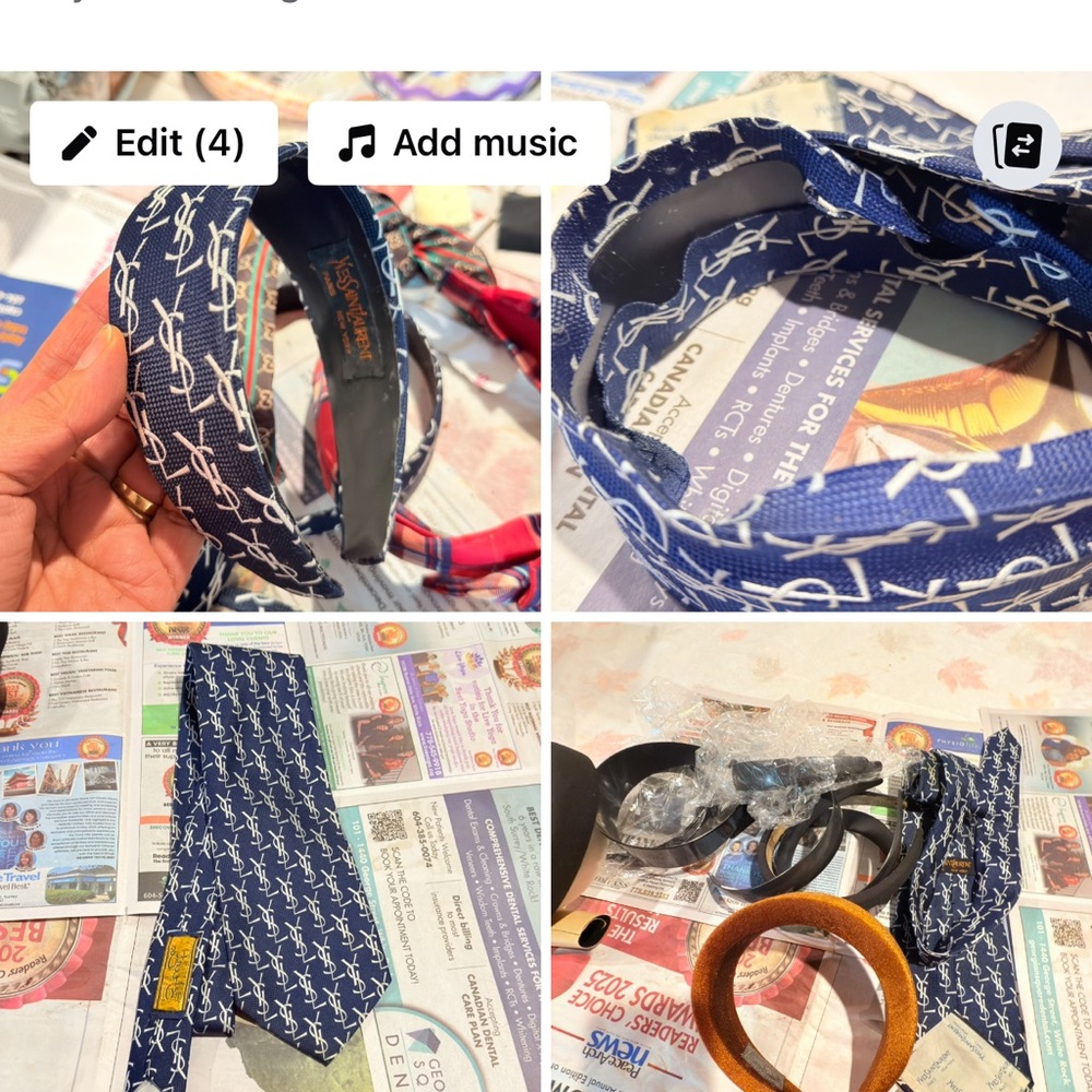 Reworked Luxury headbands /Made from authentic ties repurposed into up cycled.